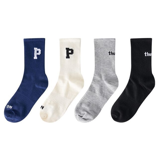 Set of 4 Pairs: Lettering Ribbed Socks - Set of 4 Pairs