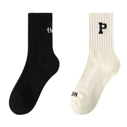 Set of 4 Pairs: Lettering Ribbed Socks - Type A - Set of 2