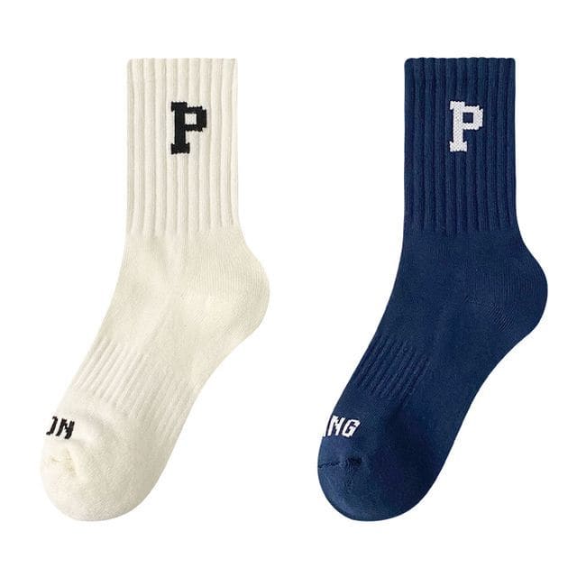 Set of 4 Pairs: Lettering Ribbed Socks - Type C - Set of 2