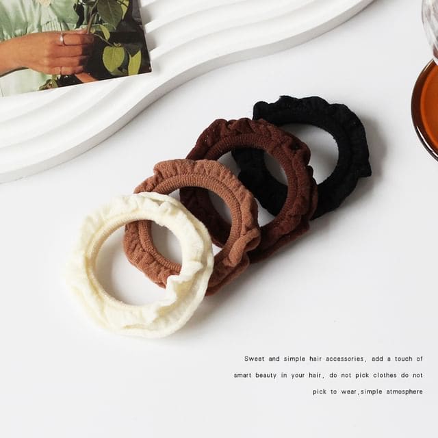 Set of 4: Plain Hair Tie - 02 - 4 Pcs - Coffee / One Size