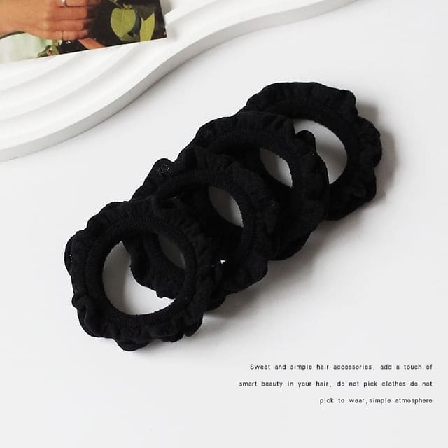 Set of 4: Plain Hair Tie - 03 - 4 Pcs - Black / One Size