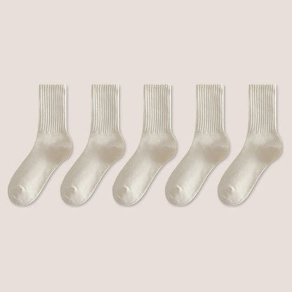 Set of 5: Plain Ribbed Socks - Set Of 5 Pairs - Off-White