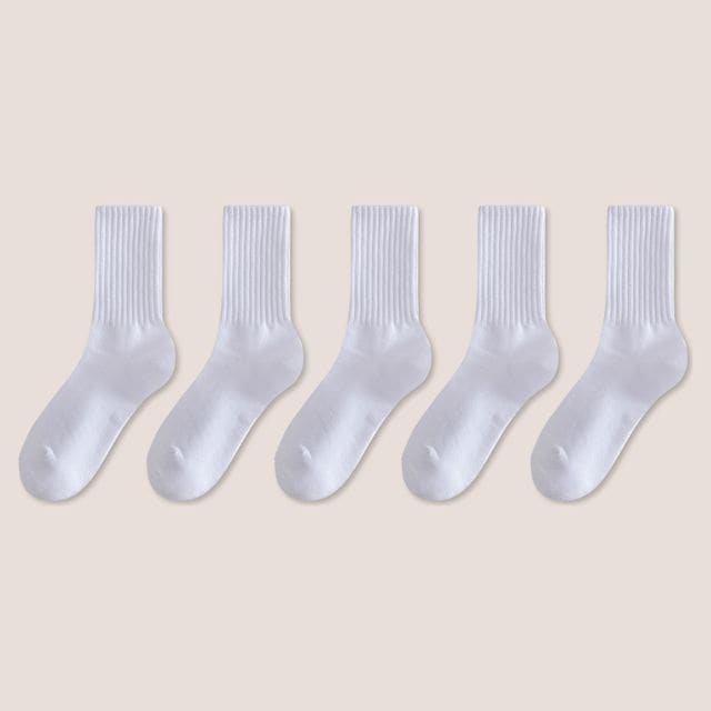 Set of 5: Plain Ribbed Socks - Set Of 5 Pairs - White