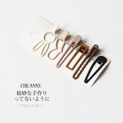 Set of 6: Alloy Hair Clip - 02# - Set of 6 - Rabbit - Beige