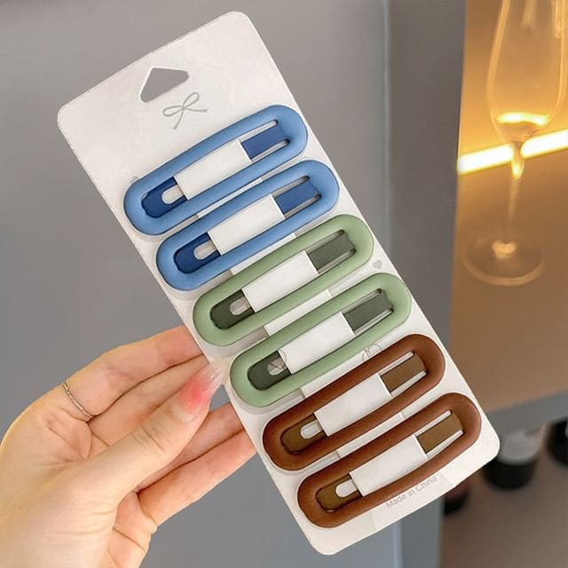 Set of 6: Hair Clip - Set - Blue & Green & Brown / One Size