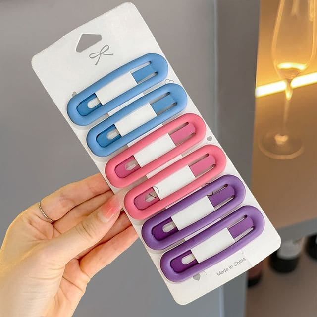 Set of 6: Hair Clip - Set - Blue & Pink & Purple / One Size