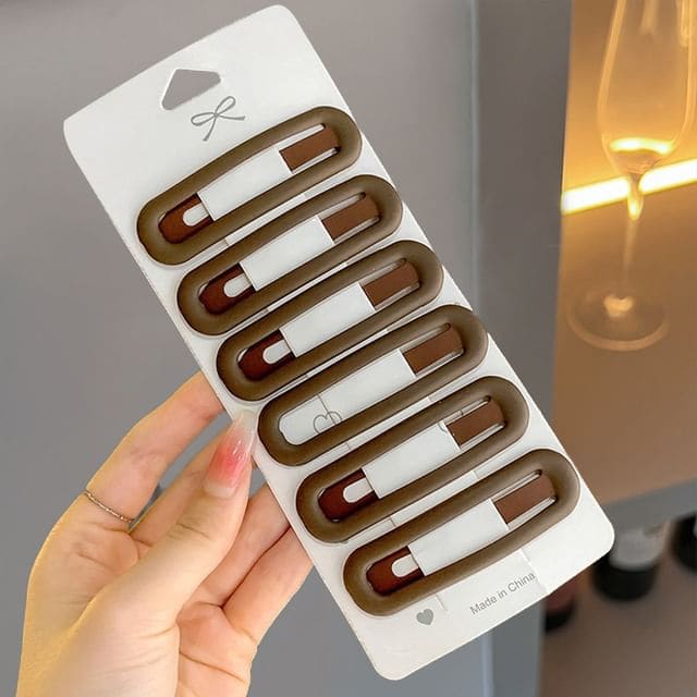 Set of 6: Hair Clip - Set - Brown / One Size