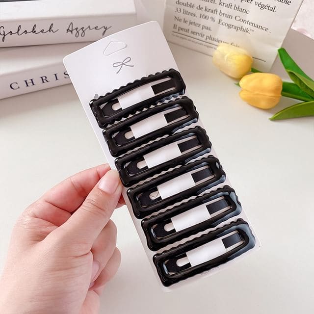 Set of 6: Hair Clip - Set - Wavy - Black / One Size