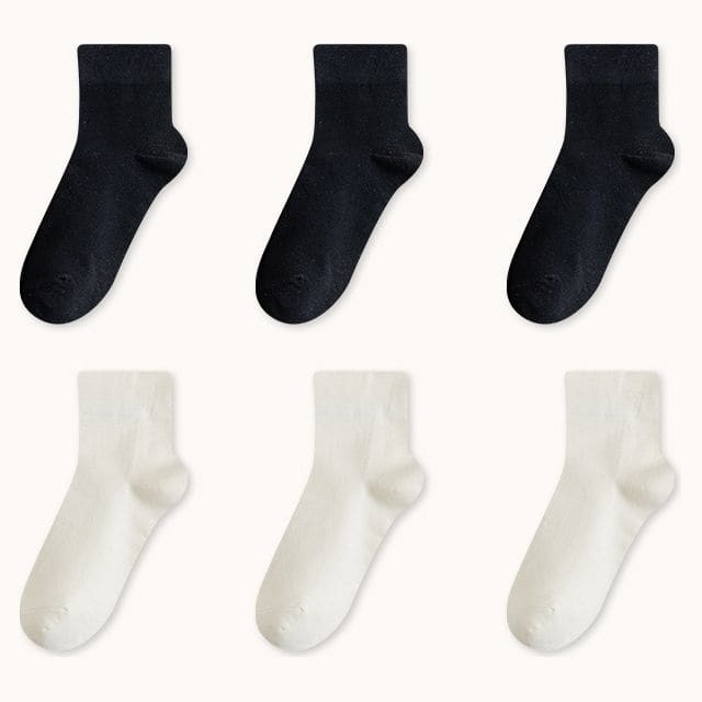 Set Of 6 Pairs: Plain Socks - Set Of 6 Pairs - 3 Pairs & 3