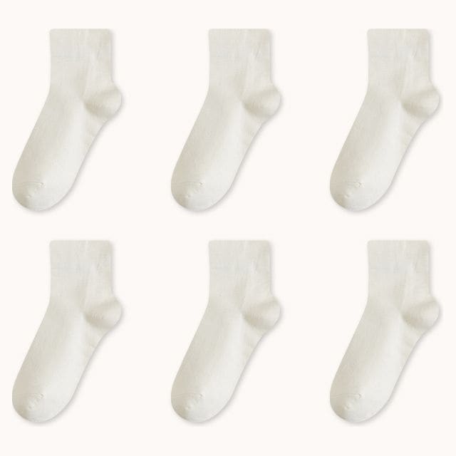 Set Of 6 Pairs: Plain Socks - Set Of 6 Pairs - Milky White