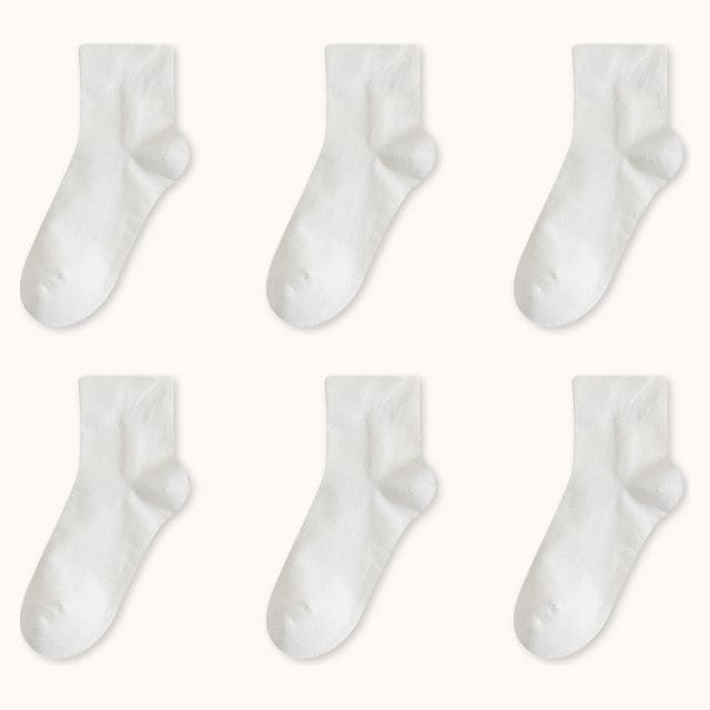 Set Of 6 Pairs: Plain Socks - Set Of 6 Pairs - Pure White