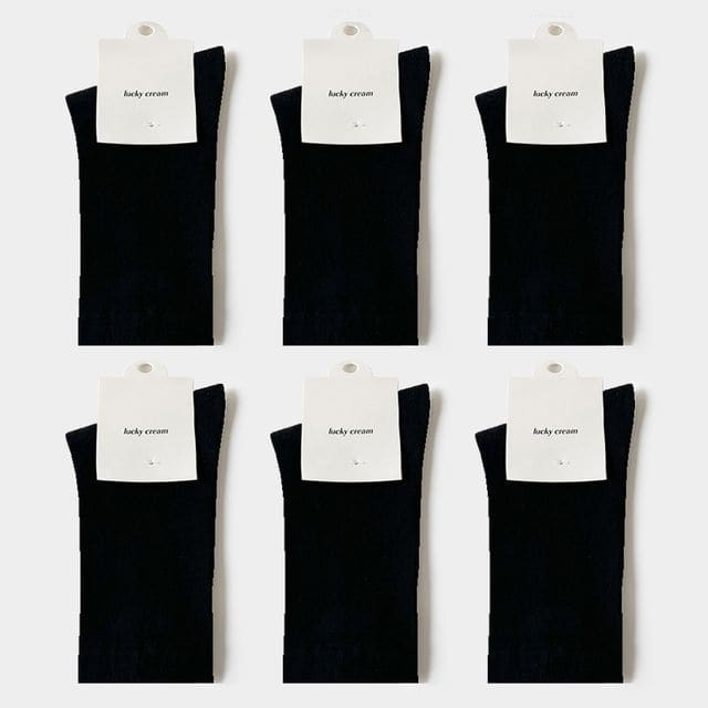 Set of 6: Plain Socks - Set of 6 Pair - Black / One Size