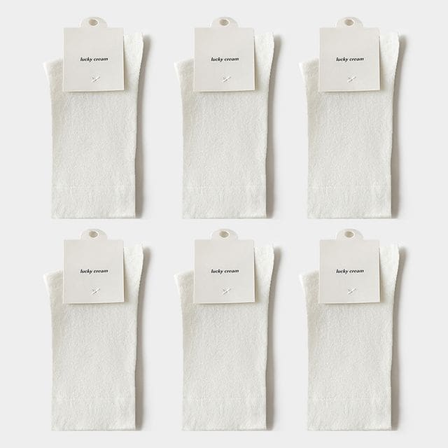 Set of 6: Plain Socks - Set of 6 Pair - White / One Size