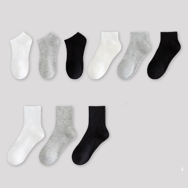 Set of 9 Pairs: Plain Ribbed Socks - 01 - Set of 9 Pairs