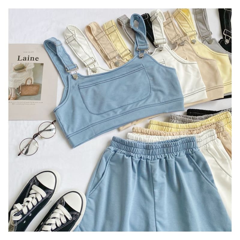 Set: Plain Crop Tank Top + Shorts