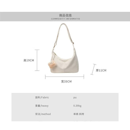 Set: Plain Faux Leather Crossbody Bag + Bag Charm