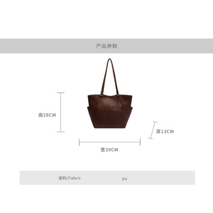 Set: Plain Faux Leather Tote Bag + Pouch