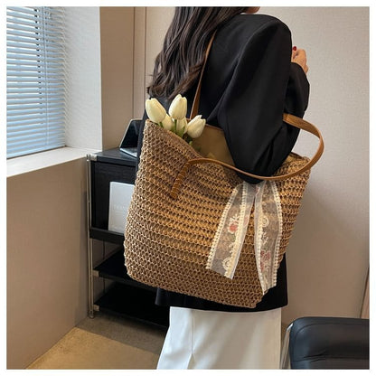 Set: Plain Woven Tote Bag + Scarf