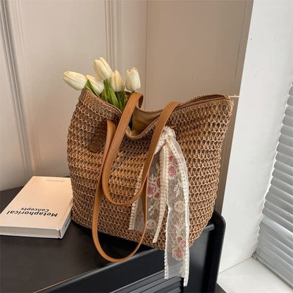 Set: Plain Woven Tote Bag + Scarf - Set of 2 - Tote Bag &