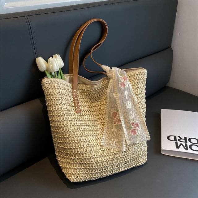 Set: Plain Woven Tote Bag + Scarf - Set of 2 - Tote Bag &