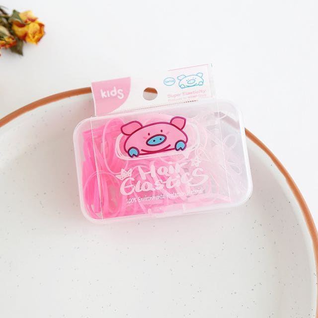 Set: Rubber Hair Tie - 05# - Pink & Light Pink / One Size