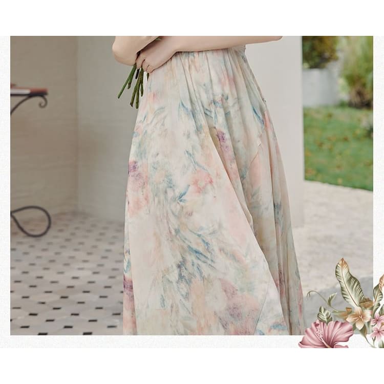 Set: Spaghetti Strap Floral Print Ruched Midi