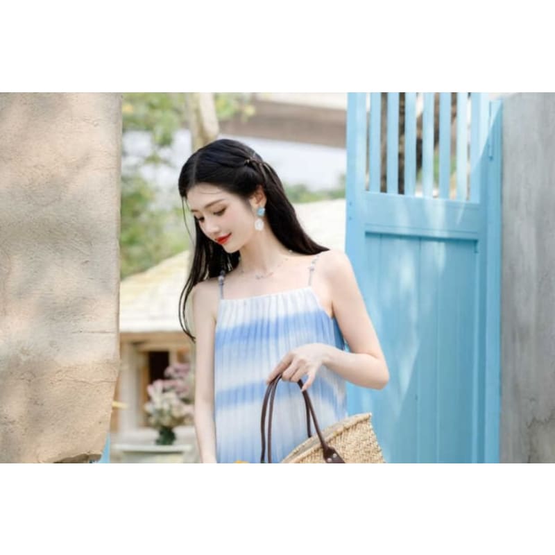 Set: Spaghetti Strap Tie Dye Pleated Midi