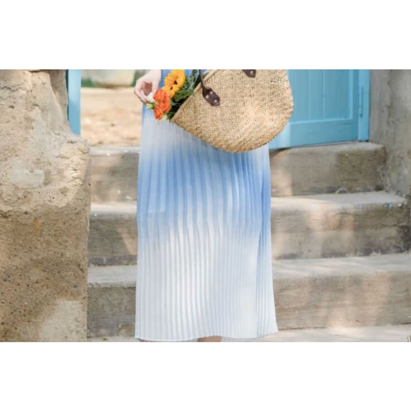 Set: Spaghetti Strap Tie Dye Pleated Midi