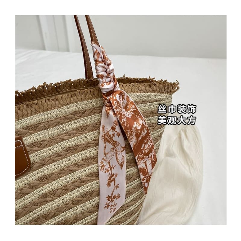 Set: Striped Woven Tote Bag + Scarf (Various Designs)