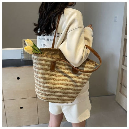 Set: Striped Woven Tote Bag + Scarf (Various Designs)