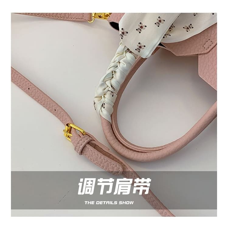 Set: Top Handle Plain Faux Leather Crossbody Bag + Scarf