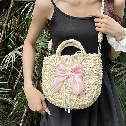 Set: Top Handle Woven Crossbody Bag + Scarf