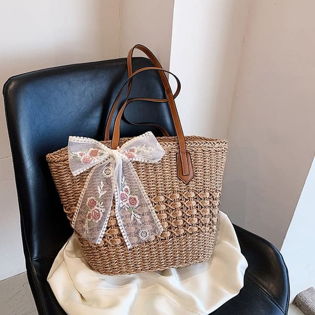 Set: Woven Tote Bag + Scarf - Set of 2 - Tote Bag & Scarf