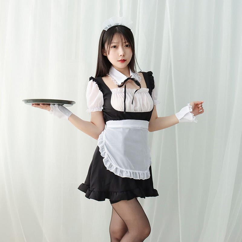 Sexy Ruffle Maid Dress Nightdress Lingerie Set – KawaiiMoriStore
