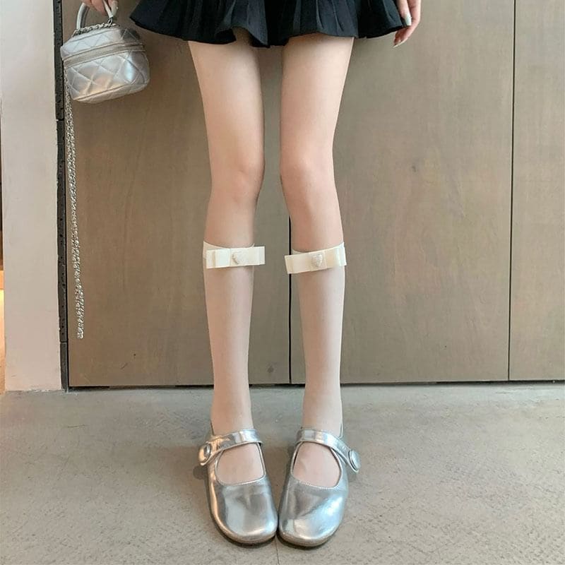 Sheer Bowknot Heart Tall Socks