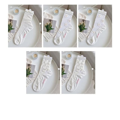 Sheer Socks Set - 5 Pair - Wavy & 2 Flower & 2 Circle