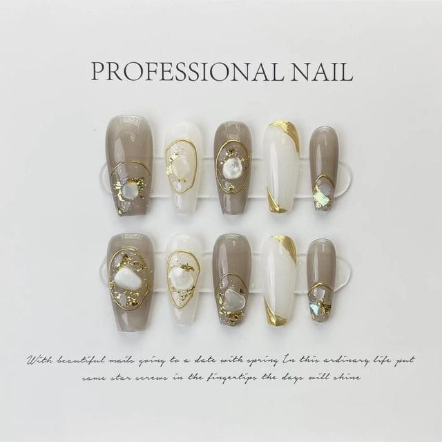 Shell Faux Nail Tips - Gray & White / XS