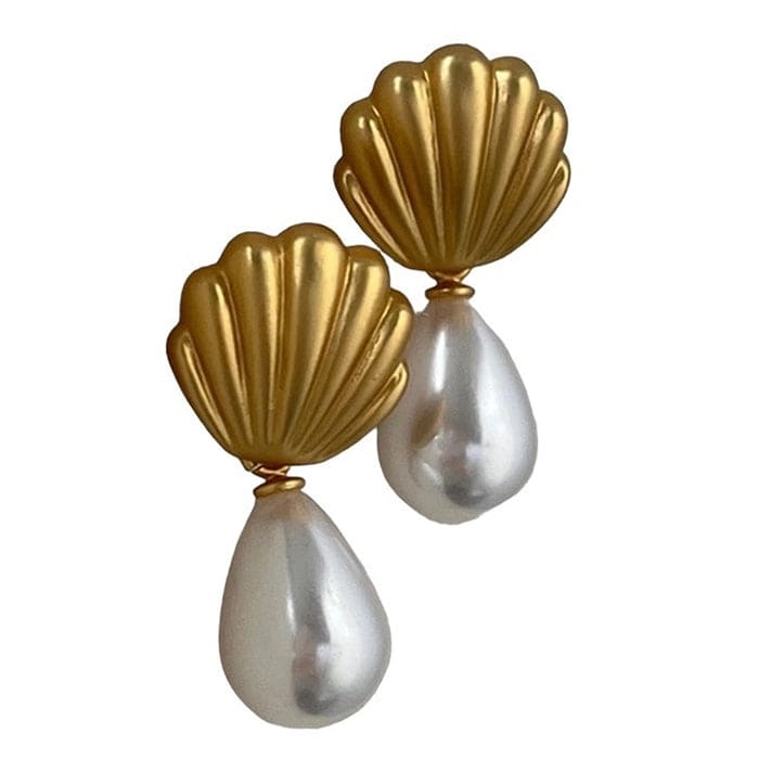 Shell Pearl Drop Earrings - Standart / Gold - earrings