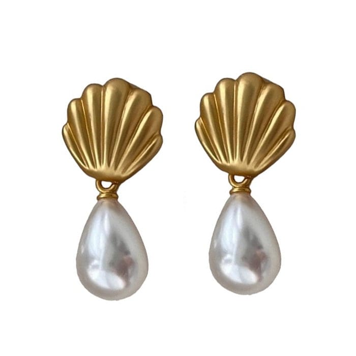 Shell Pearl Drop Earrings - Standart / Gold - earrings