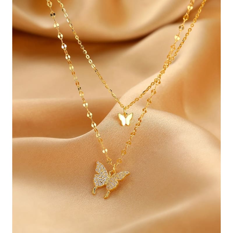 Shiny Butterfly Tassel Necklace MK16987 - Necklace