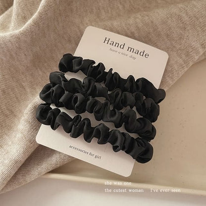 Shirred Fabric Hair Tie / Set - Set of 4 - Black / One Size