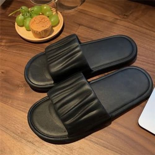 Shirred Home Slippers - Plain - Black / 36 To 37