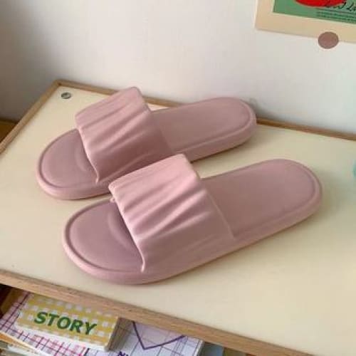 Shirred Home Slippers - Plain - Pink / 36 To 37