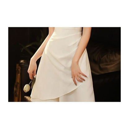 Short-Sleeve Asymmetric Ruched Plain Dress