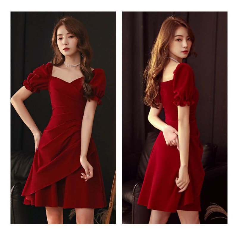 Short-Sleeve Asymmetric Ruched Plain Dress