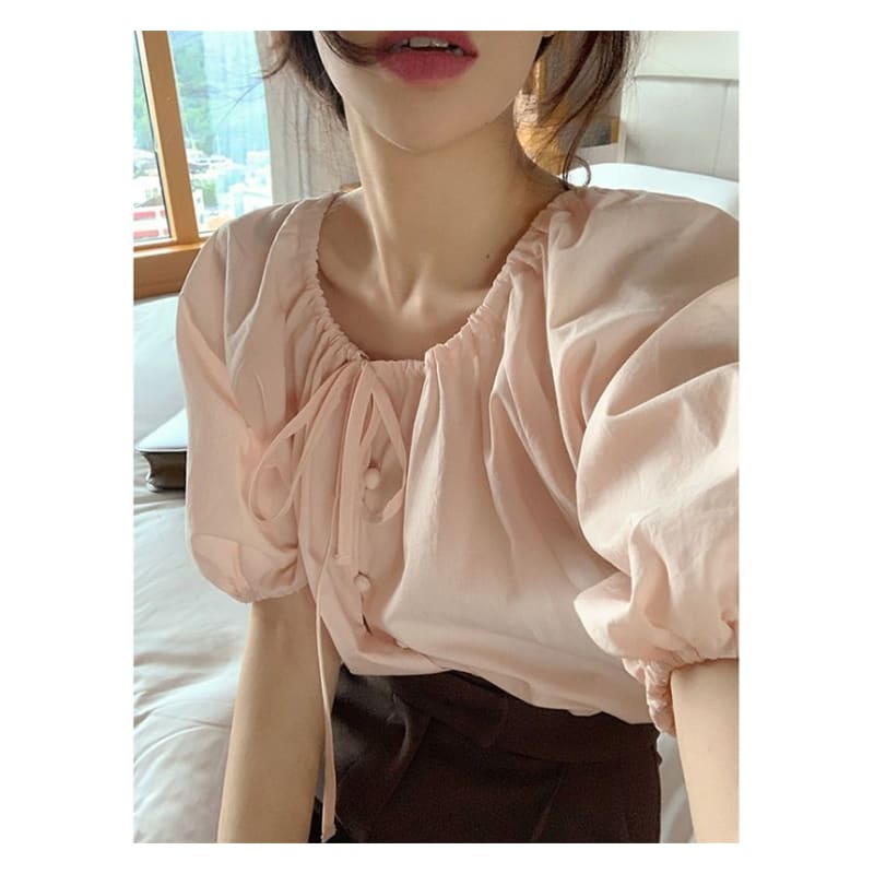 Short-Sleeve Button Blouse