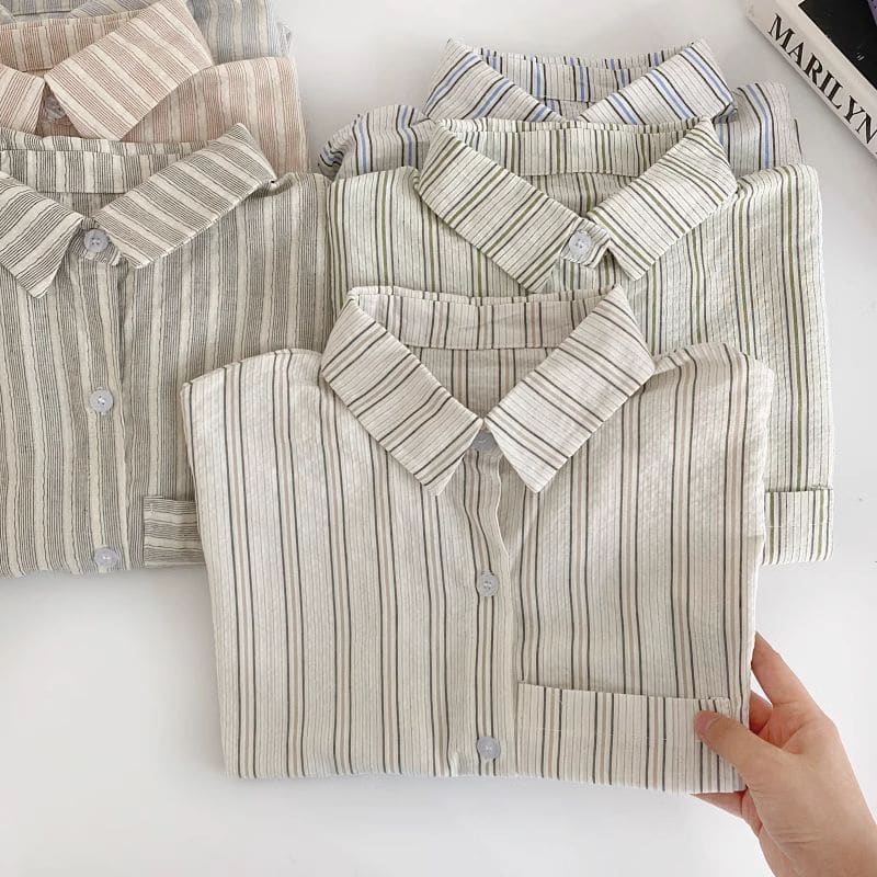 Short-Sleeve Collared Striped Shirt