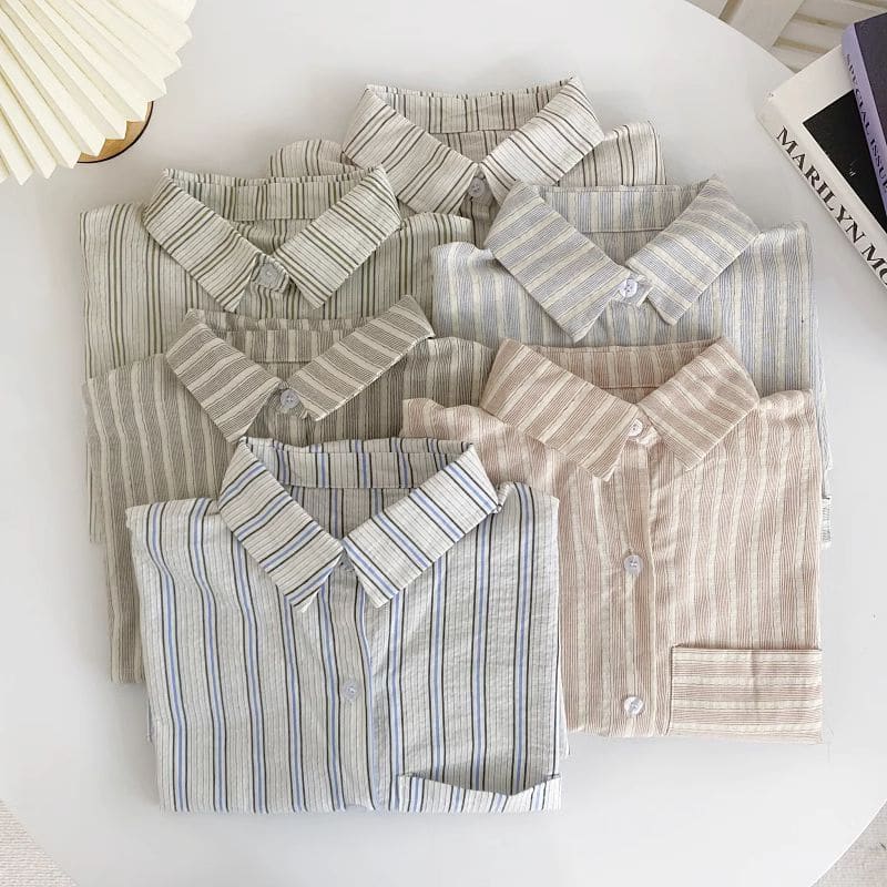 Short-Sleeve Collared Striped Shirt