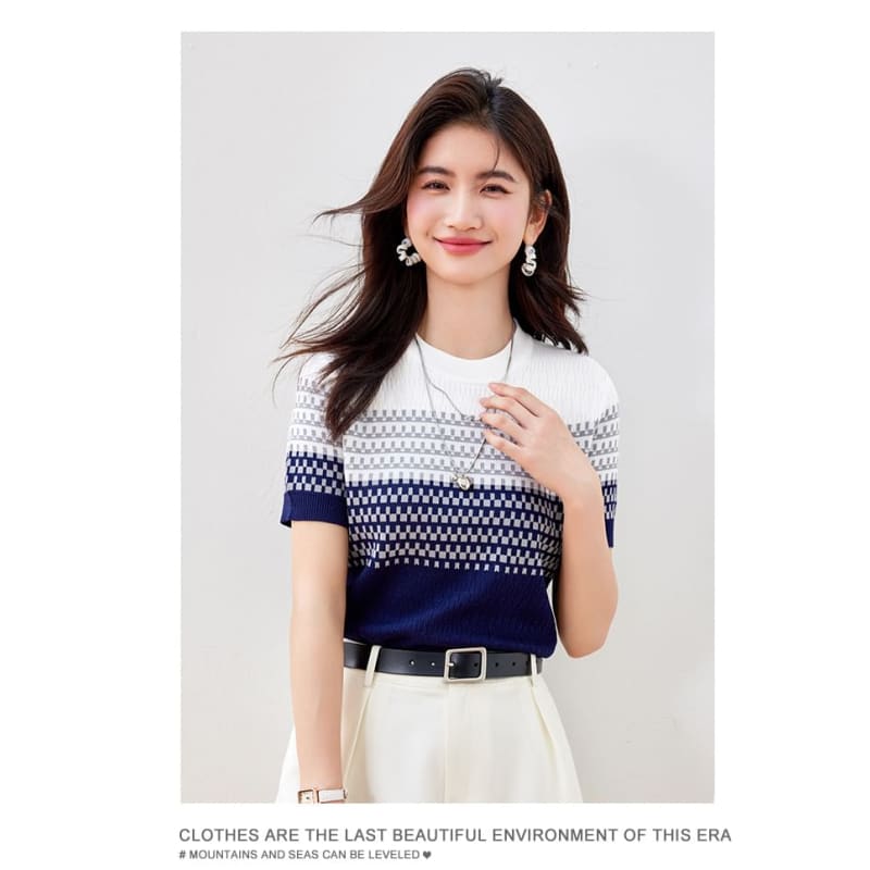 Short Sleeve Crew Neck Houndstooth Tee Egirldoll