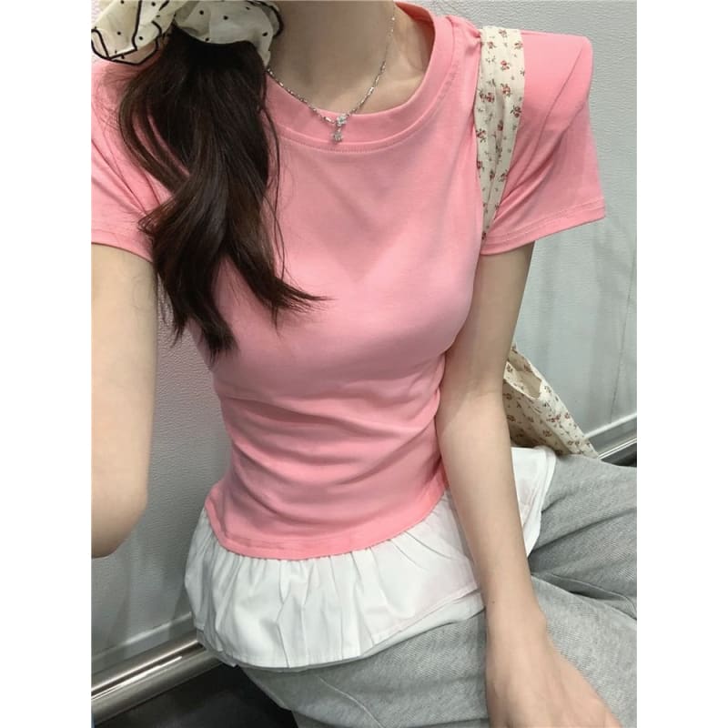 Short-Sleeve Crew Neck Peplum Slim Fit Tee